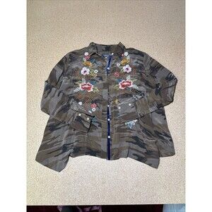 Johnny Was Workshop Silk Camouflage Esmeralda Handkerchief Bolero Shirt S H3